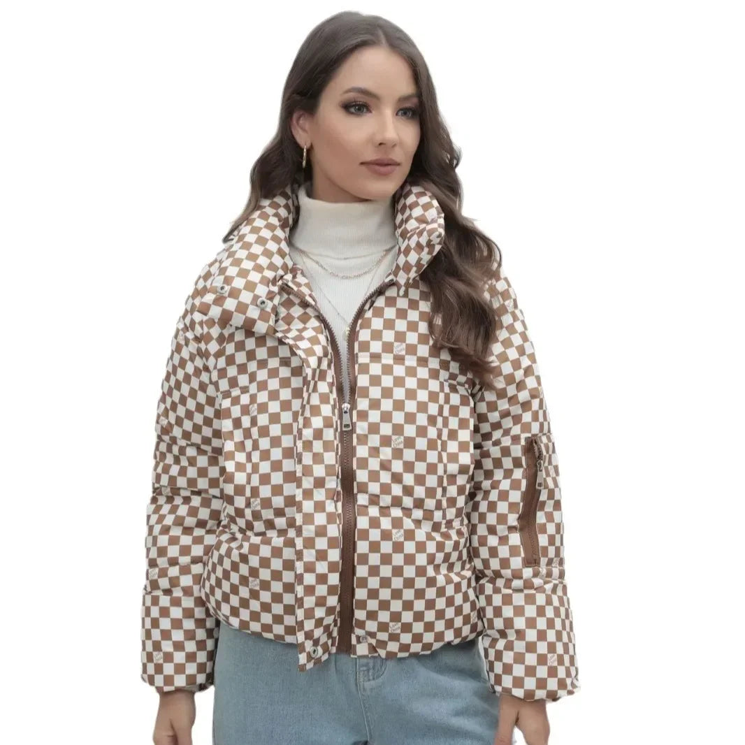 Manteau Doudoune Femme à Motif Vichy - Manteau Chaud et Tendance pour l'Automne et l'Hiver