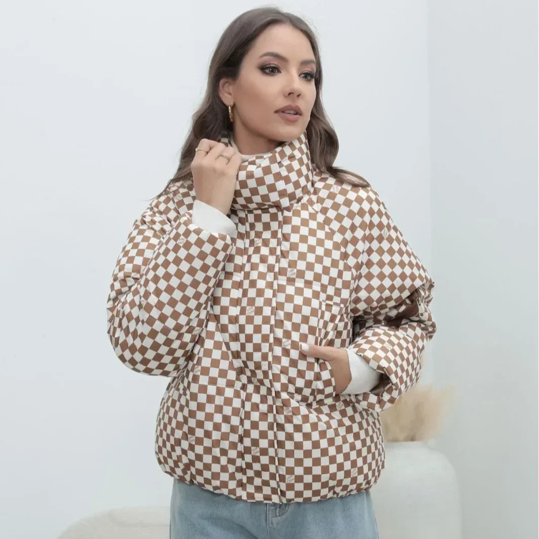 Manteau Doudoune Femme à Motif Vichy - Manteau Chaud et Tendance pour l'Automne et l'Hiver