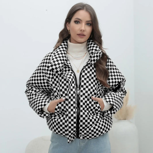 Manteau Doudoune Femme à Motif Vichy - Manteau Chaud et Tendance pour l'Automne et l'Hiver