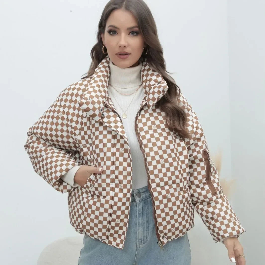 Manteau Doudoune Femme à Motif Vichy - Manteau Chaud et Tendance pour l'Automne et l'Hiver